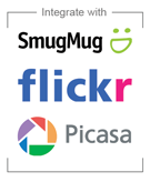 Integrates with SmugMug, Flickr, and Picasa